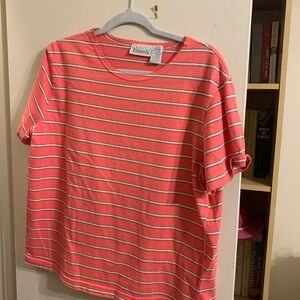 Basic Editions Coral Striped Short Sleeve Tee